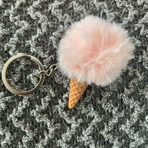 Fluffy Pink Ice Cream Cone Keychain